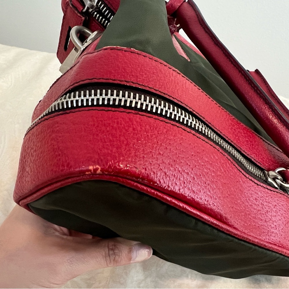 Vintage Prada Green and Red Nylon Top-Handle Satchel - Picture 8 of 15